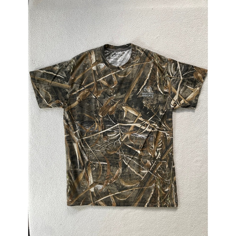 Realtree Mens Large T-Shirt Brown MAX-5 Camo Hunting Short Sleeve Tee